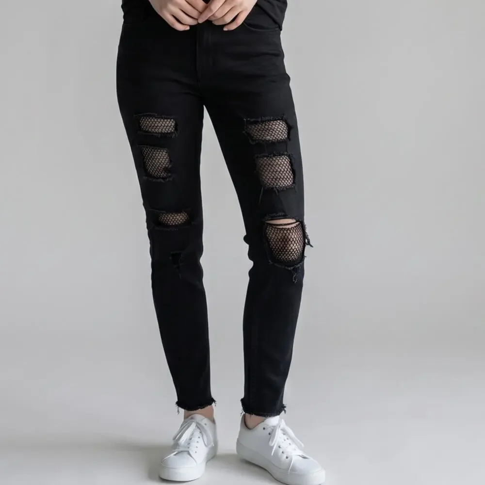 Hot Topic Pants Womens Size 3 Black Skinny Ripped Emo Punk Goth Brand New NWT